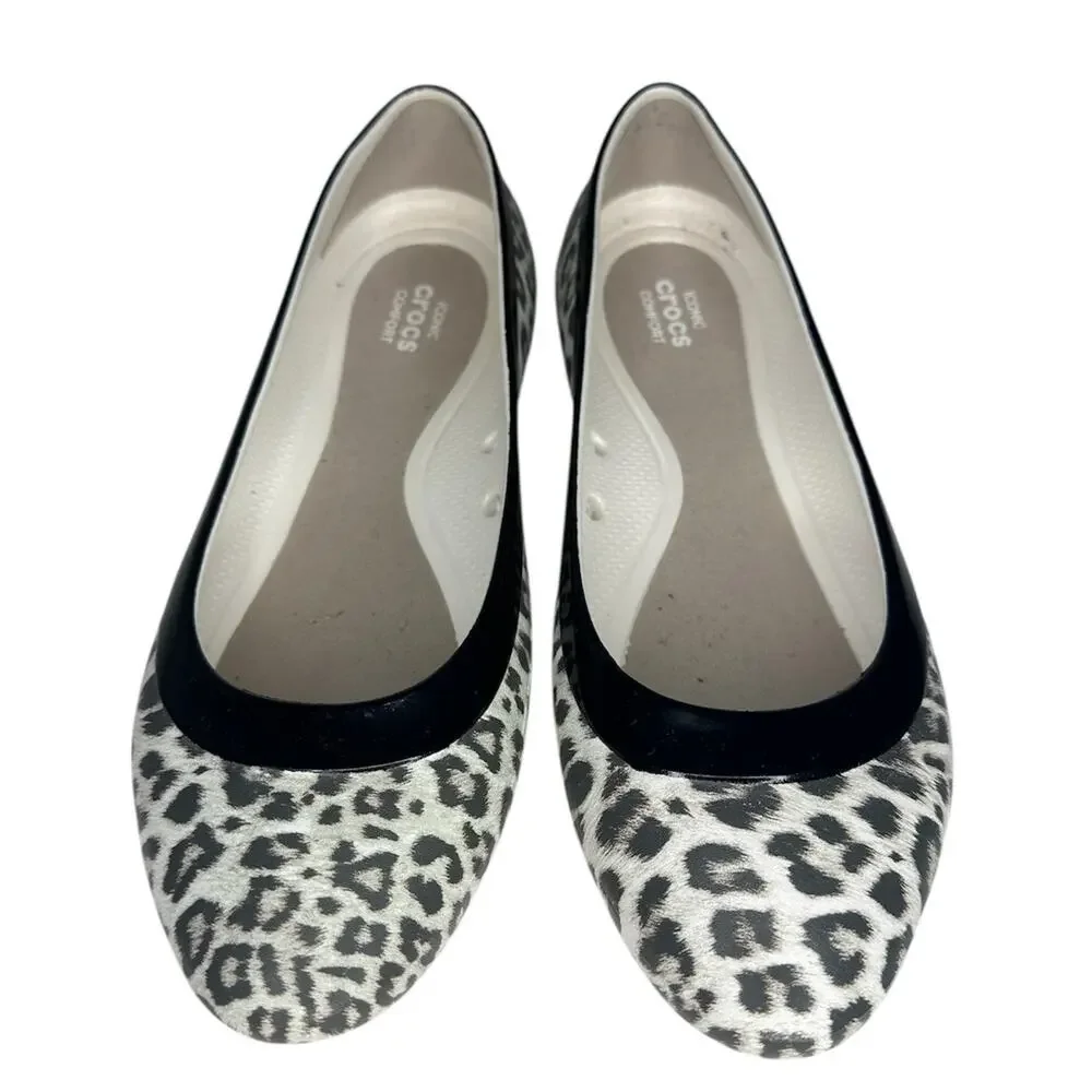 Crocs Lina Leopard Print Graphic Flats Size 7